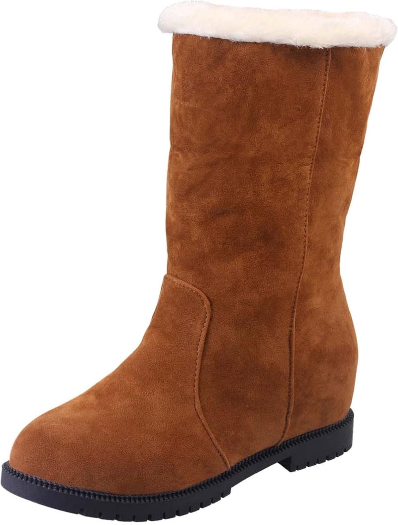 woobles Fullwei Winter Boot for Women,Women Comfy Round Toe Platform Warm Mid-Calf Boot Ladies Cute Snow Boot Furry Slip On Boot Causal Walking Shoe (Brown, 7.5) - Image 3